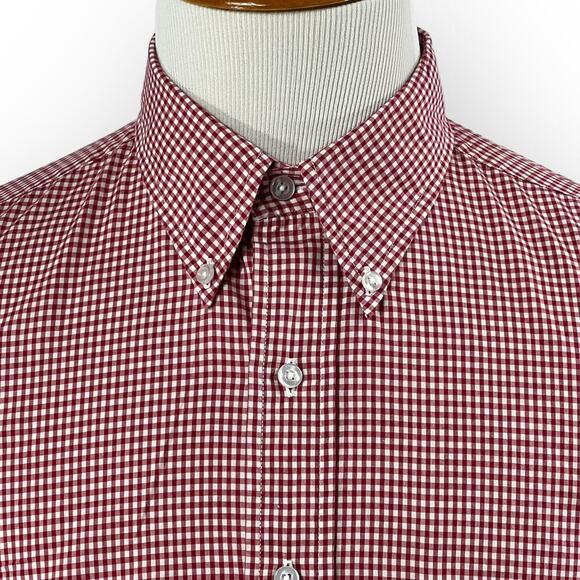 LL Bean Red Gingham Button Down Shirt Mens Large Short Sleeve Vintage Preppy - Picture 5 of 11